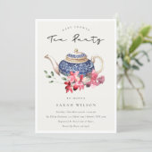  Red Teapot Floral Baby Shower Tea Party Invite (Standing Front)