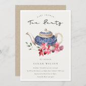  Red Teapot Floral Baby Shower Tea Party Invite (Front/Back)