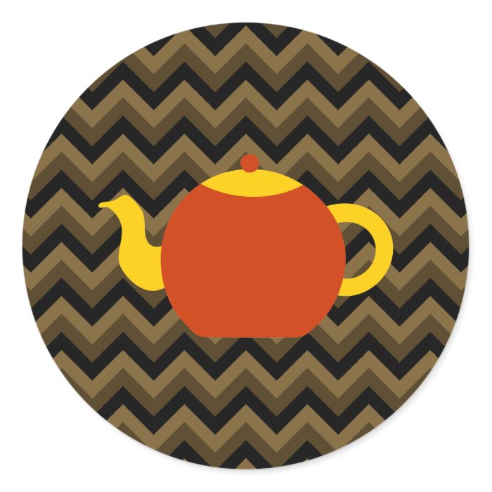 Red Teapot on Brown Zigzags. Sticker