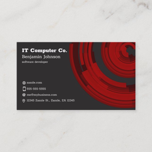 Red Tech on Dark Gray Business Card (Front)