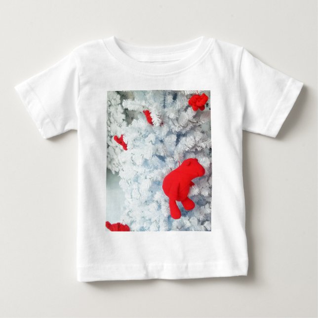 Red Teddy bear in Christmas Tree Baby T-Shirt (Front)