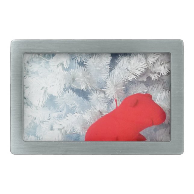 Red Teddy bear in Christmas Tree Belt Buckle (Front)