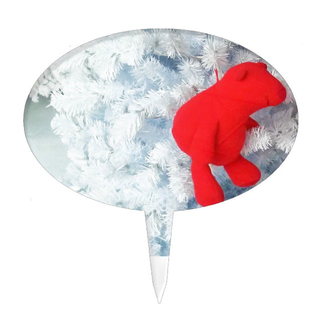 Red Teddy bear in Christmas Tree Cake Topper (Front)