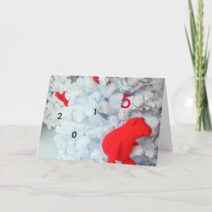 Red Teddy bear in Christmas Tree Holiday Card