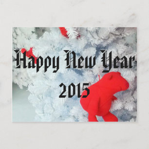 Red Teddy bear in Christmas Tree Holiday Postcard