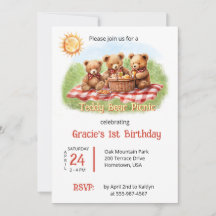 Red Teddy Bear Picnic 1st Birthday