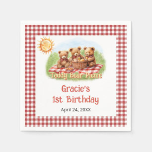 Red Teddy Bear Picnic 1st Birthday Napkins
