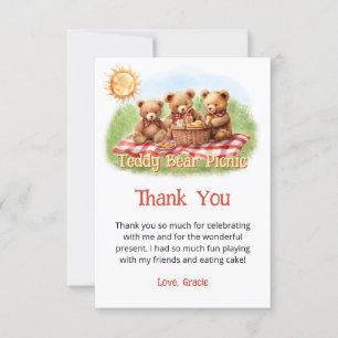 Red Teddy Bear Picnic 1st Birthday Thank You Card