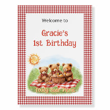 Red Teddy Bear Picnic Birthday Welcome