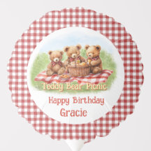 Red Teddy Bear Picnic Happy Birthday