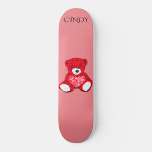Red teddy bear skateboard, custom name. skateboard