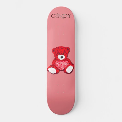 Red teddy bear skateboard custom name skateboard