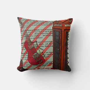 Red Telephone Band Rock n Roll Electric Guitar Throw Pillow