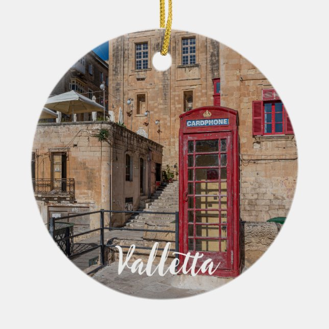 Red telephone booth in Valletta Malta Ceramic Ornament (Front)