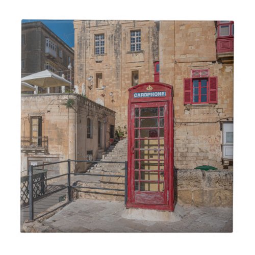 Red telephone booth in Valletta Malta Ceramic Tile