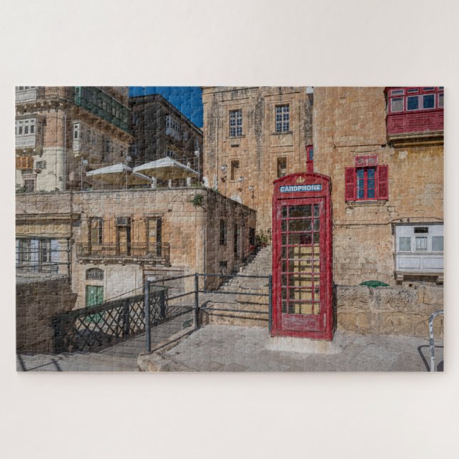 Red telephone booth in Valletta Malta Jigsaw Puzzle (Horizontal)
