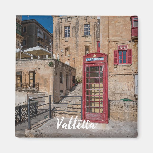 Red telephone booth in Valletta Malta Magnet (Front)