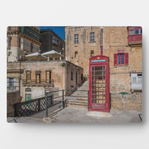 Red telephone booth in Valletta Malta Plaque