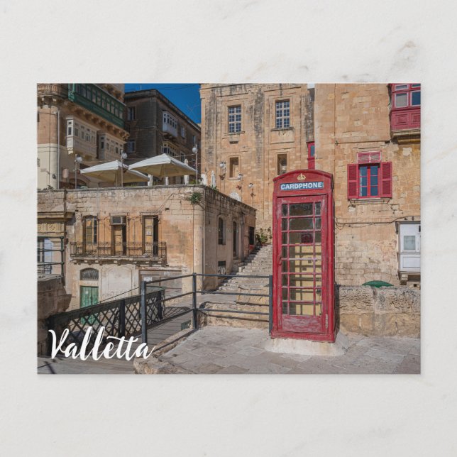 Red telephone booth in Valletta Malta Postcard (Front)