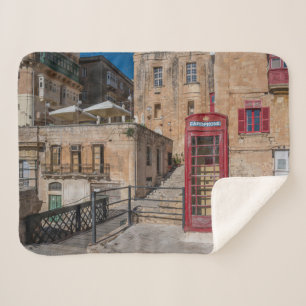 Red telephone booth in Valletta Malta Sherpa Blanket