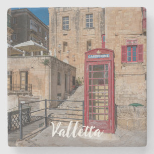Red telephone booth in Valletta Malta Stone Coaster