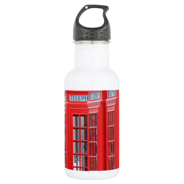 Red Telephone Booths of London Water Bottle (Front)