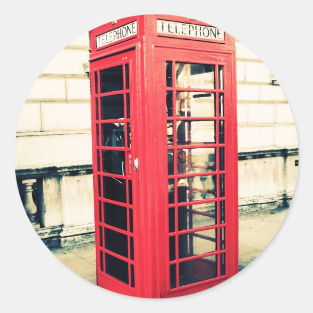 red telephone box classic round sticker (Front)