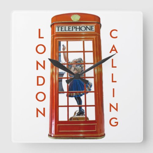 Red Telephone Box for Square Wall Clock