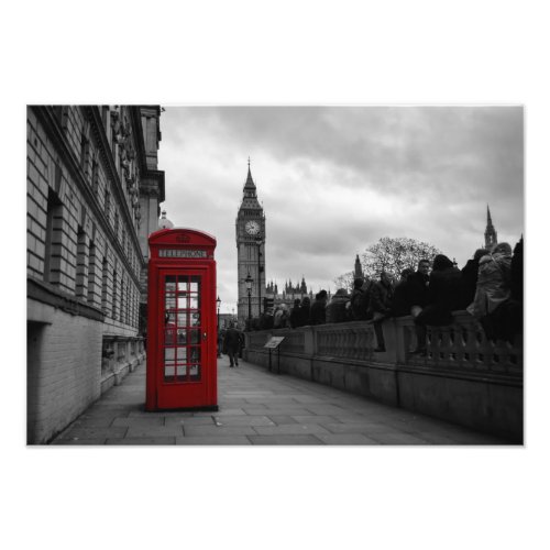 Red telephone box in London photo print
