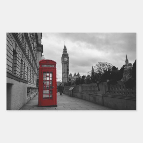 Red telephone box in London rectangular sticker
