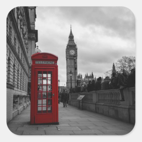 Red telephone box in London square sticker