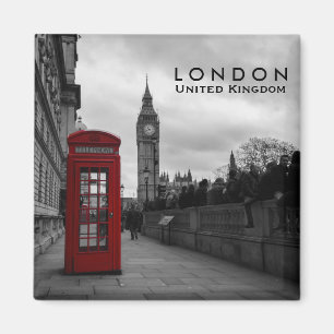 Red telephone box in London text magnet
