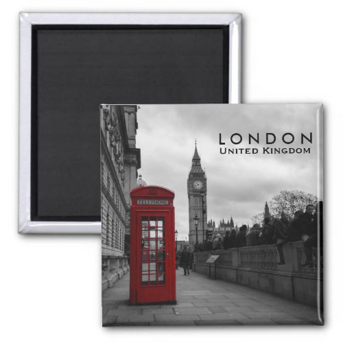 Red telephone box in London text magnet