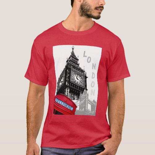 Red Telephone Box London Big Ben Clock Tower T_Shirt