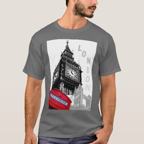 Red Telephone Box London Big Ben Clock Tower T_Shirt