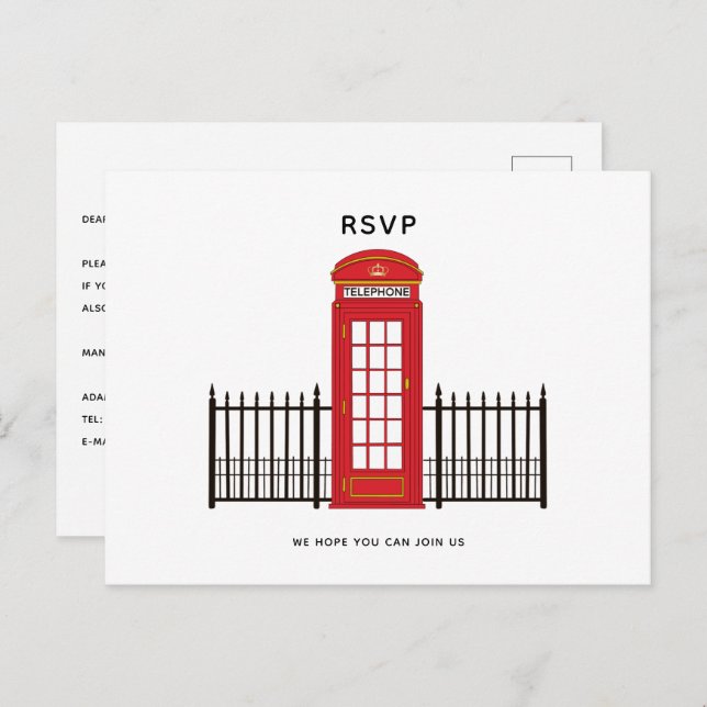 Red Telephone Box RSVP Postcard (Front/Back)