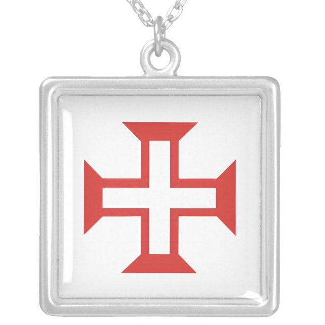Red Templar Cross Silver Plated Necklace (Front)