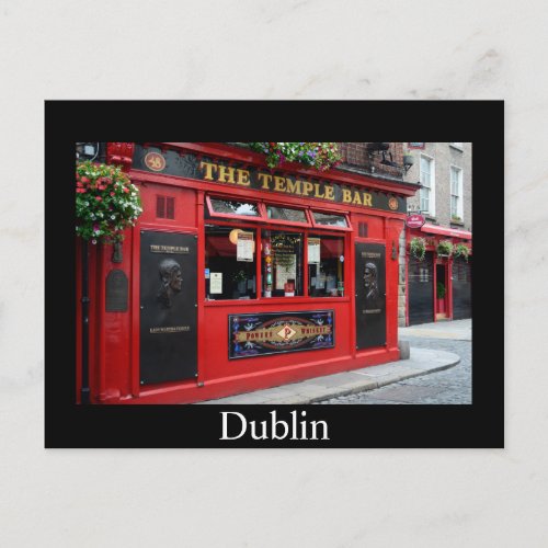 Red Temple Bar pub in Dublin card with text