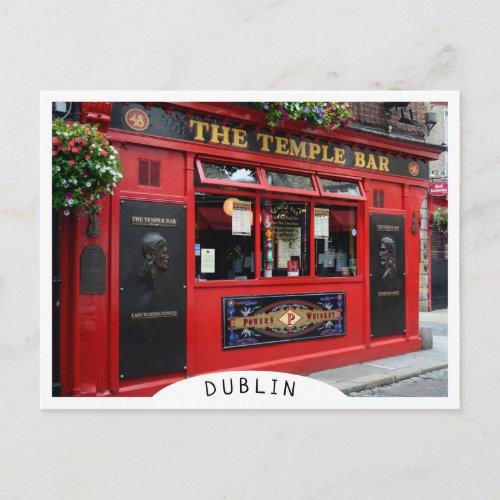 Red Temple Bar pub in Dublin Postcard