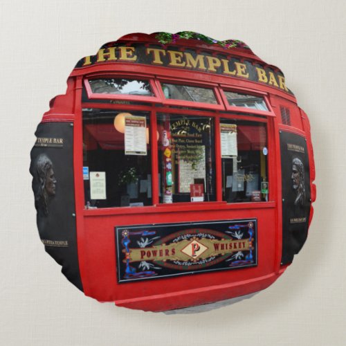 Red Temple Bar pub in Dublin round pillow