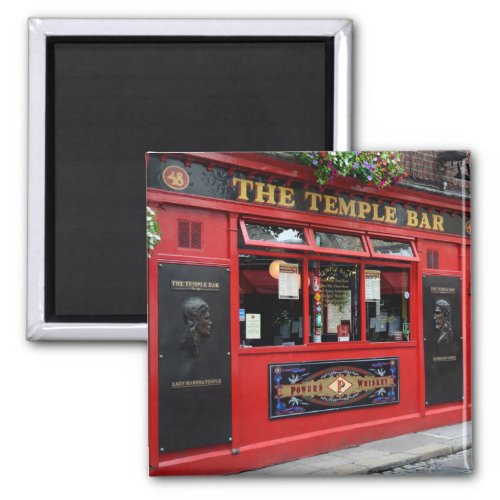 Red Temple Bar pub in Dublin square magnet