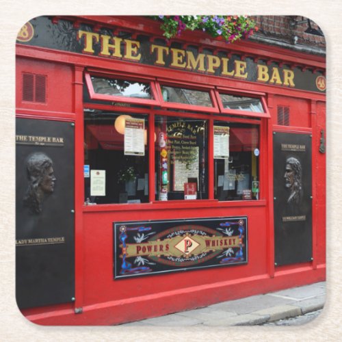 Red Temple Bar pub in Dublin Square Paper Coaster