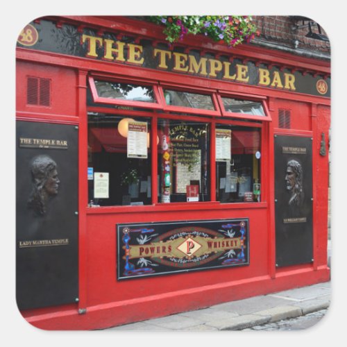 Red Temple Bar pub in Dublin Square Sticker