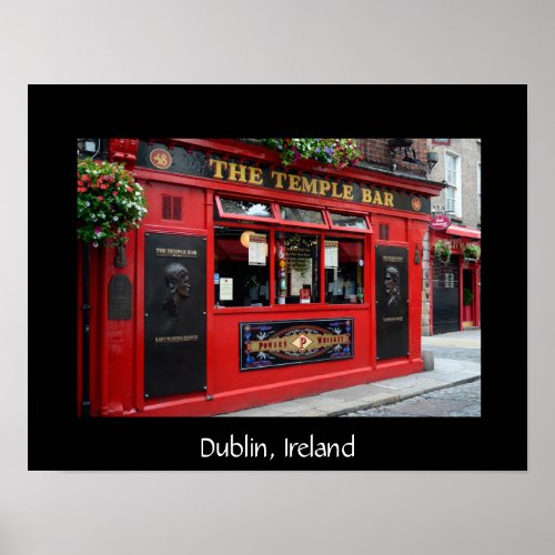 Red Temple Bar pub in Dublin text poster