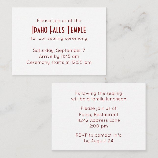 Red Temple Sealing & Meal Invitation (Front/Back)