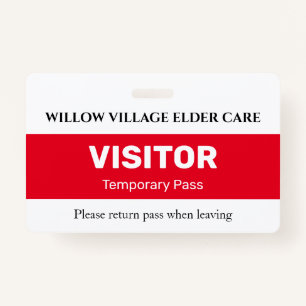Red Temporary Visitor Pass For Hospital Care Home Badge