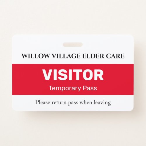 Red Temporary Visitor Pass For Hospital Care Home Badge