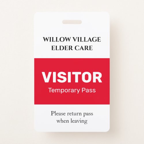 Red Temporary Visitor Pass Hospital Care Home Badge