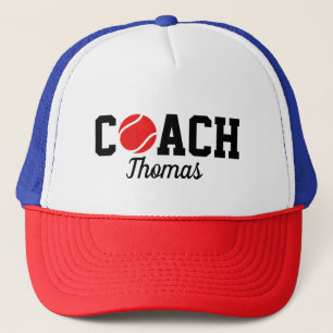 Red Tennis Ball Coach Player Name Typography Sport Trucker Hat