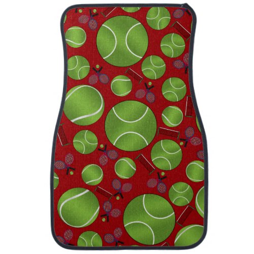 Red tennis balls rackets and nets car floor mat